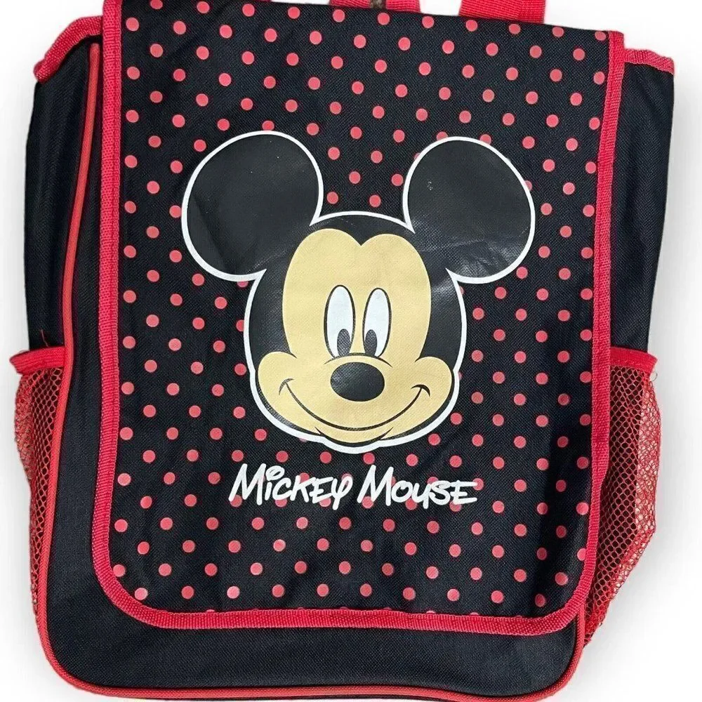 Disney Mickey Mouse Bookbag Unisex Black Red Adjustable Straps Polka Dot Casual